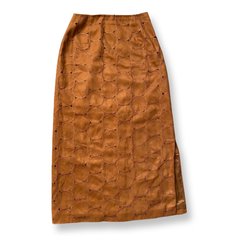 Cold water creek long brown embroidered skirt, with slit. With polyester lining. - Picture 1 of 5